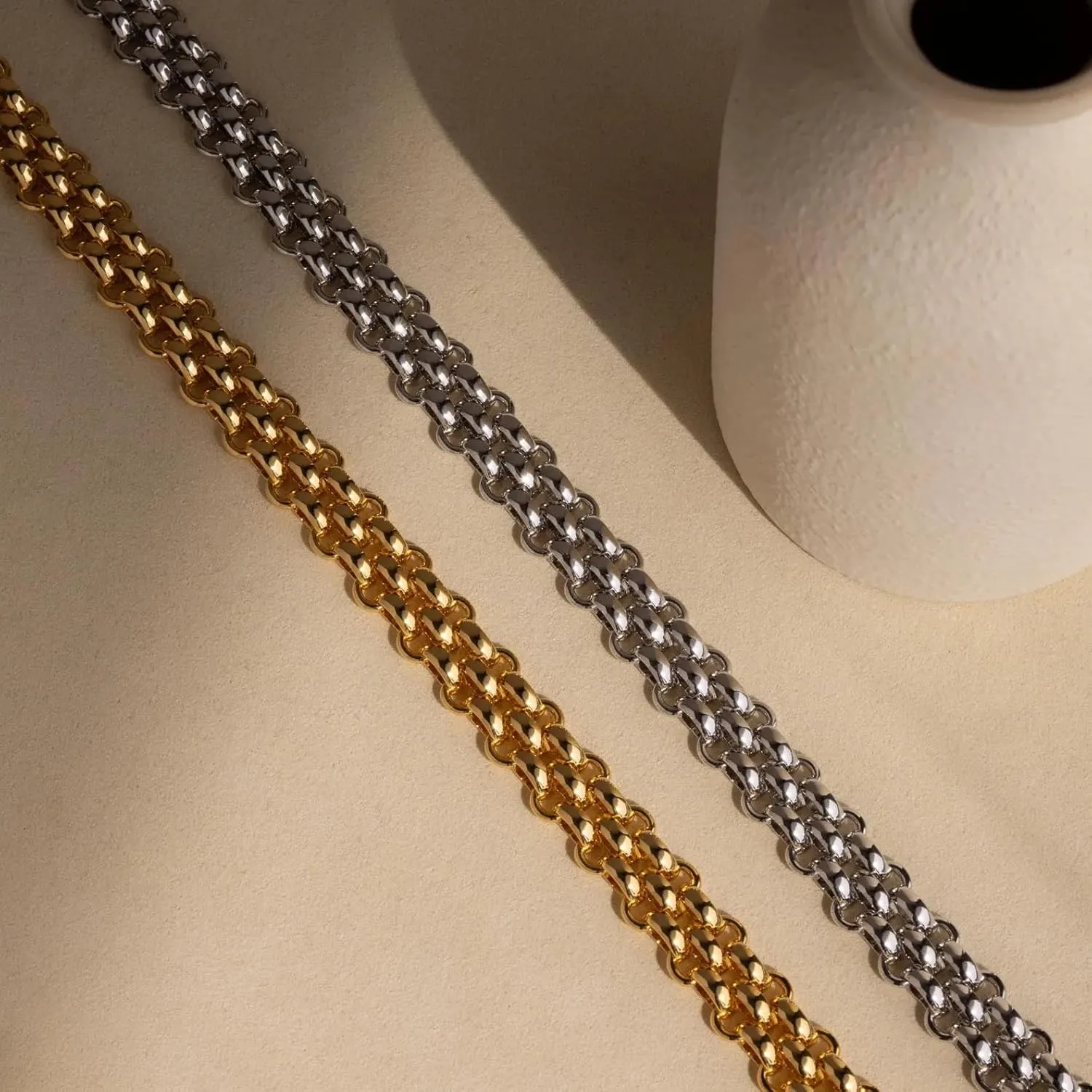 CAITLYNMINIMALIST 18K Gold Plated Silver Brass Bold Chunky Wide Link Mesh Choker Necklace for Women
