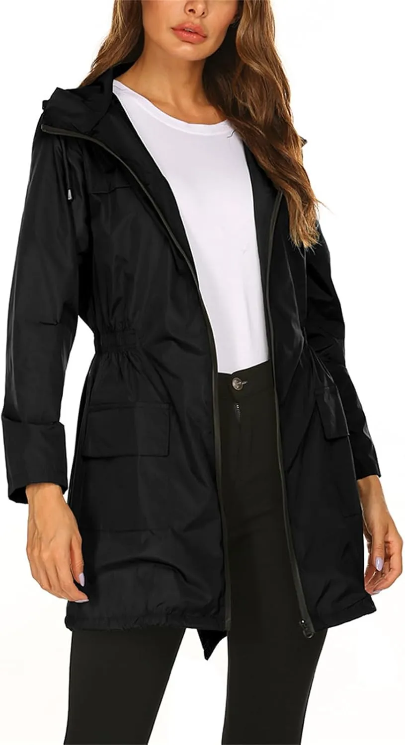 Canbebig Rain Jackets Women Waterproof Lightweight Rain Jackets Casual Hooded Raincoas Zip Up Windbreaker with Pockets
