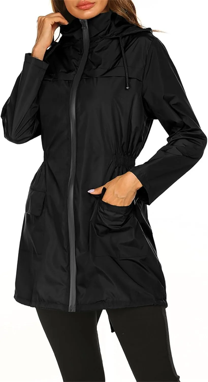 Canbebig Rain Jackets Women Waterproof Lightweight Rain Jackets Casual Hooded Raincoas Zip Up Windbreaker with Pockets