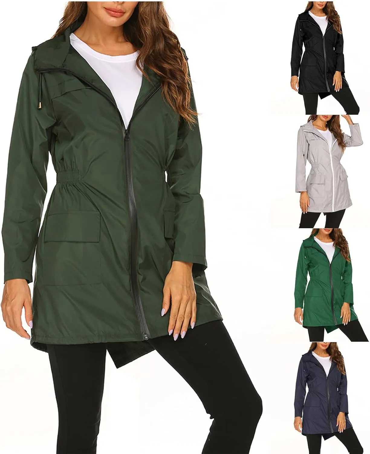 Canbebig Rain Jackets Women Waterproof Lightweight Rain Jackets Casual Hooded Raincoas Zip Up Windbreaker with Pockets