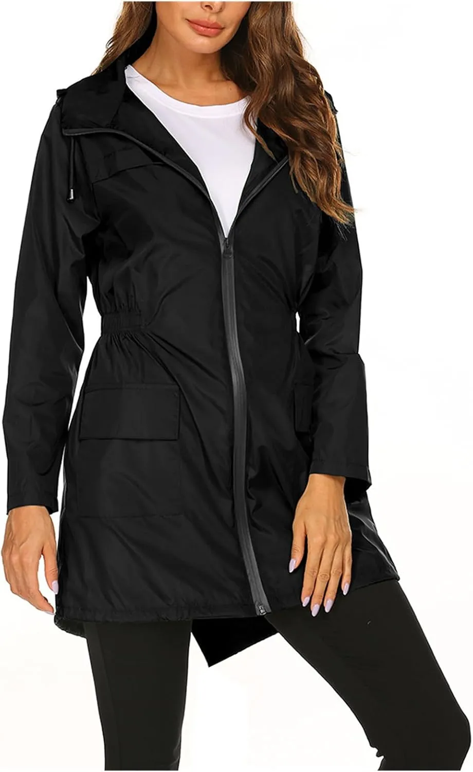 Canbebig Rain Jackets Women Waterproof Lightweight Rain Jackets Casual Hooded Raincoas Zip Up Windbreaker with Pockets