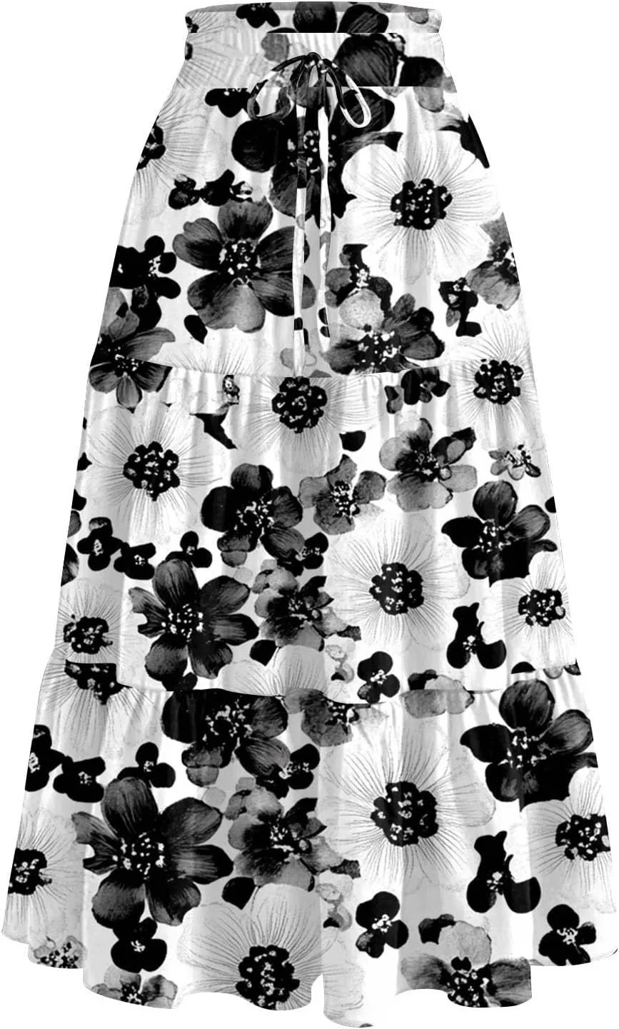 Cargo Skirts for Women High Waist A-Line Maxi Skirt with Pockets Flowy Summer