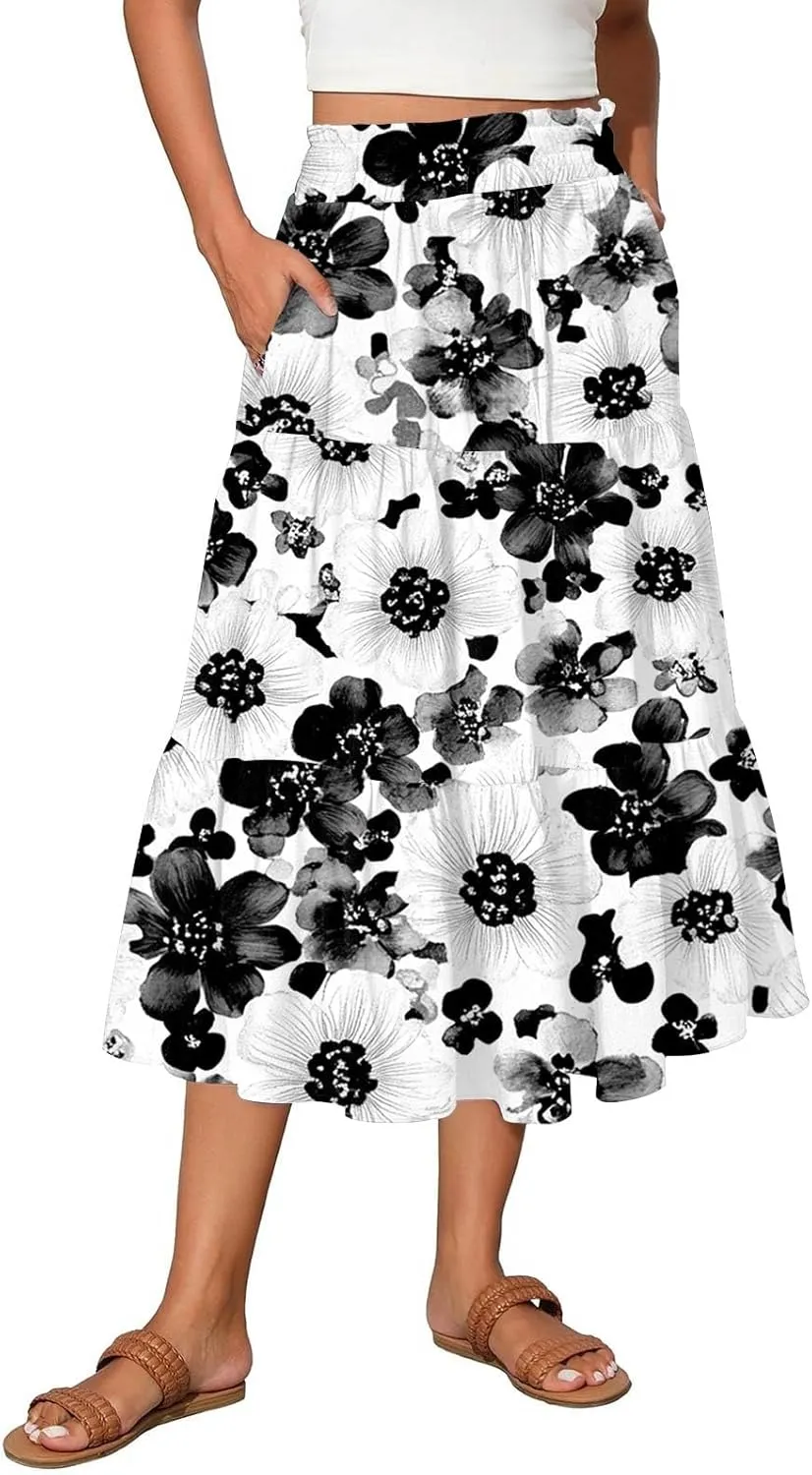 Cargo Skirts for Women High Waist A-Line Maxi Skirt with Pockets Flowy Summer