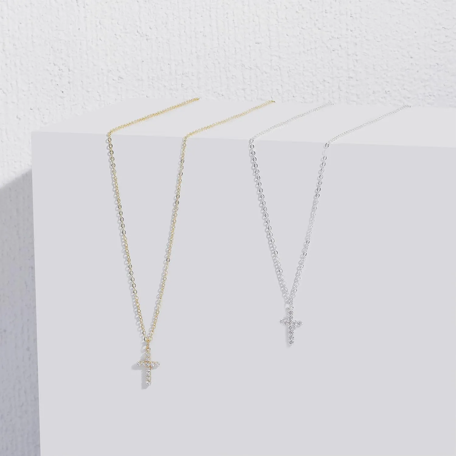 CAROVO Dainty Cross Pendant Necklaces for Women 14K Gold Plated Cute Faith Cross Necklace Sideways Cross Necklace Minimal Everyday Jewelry Gift