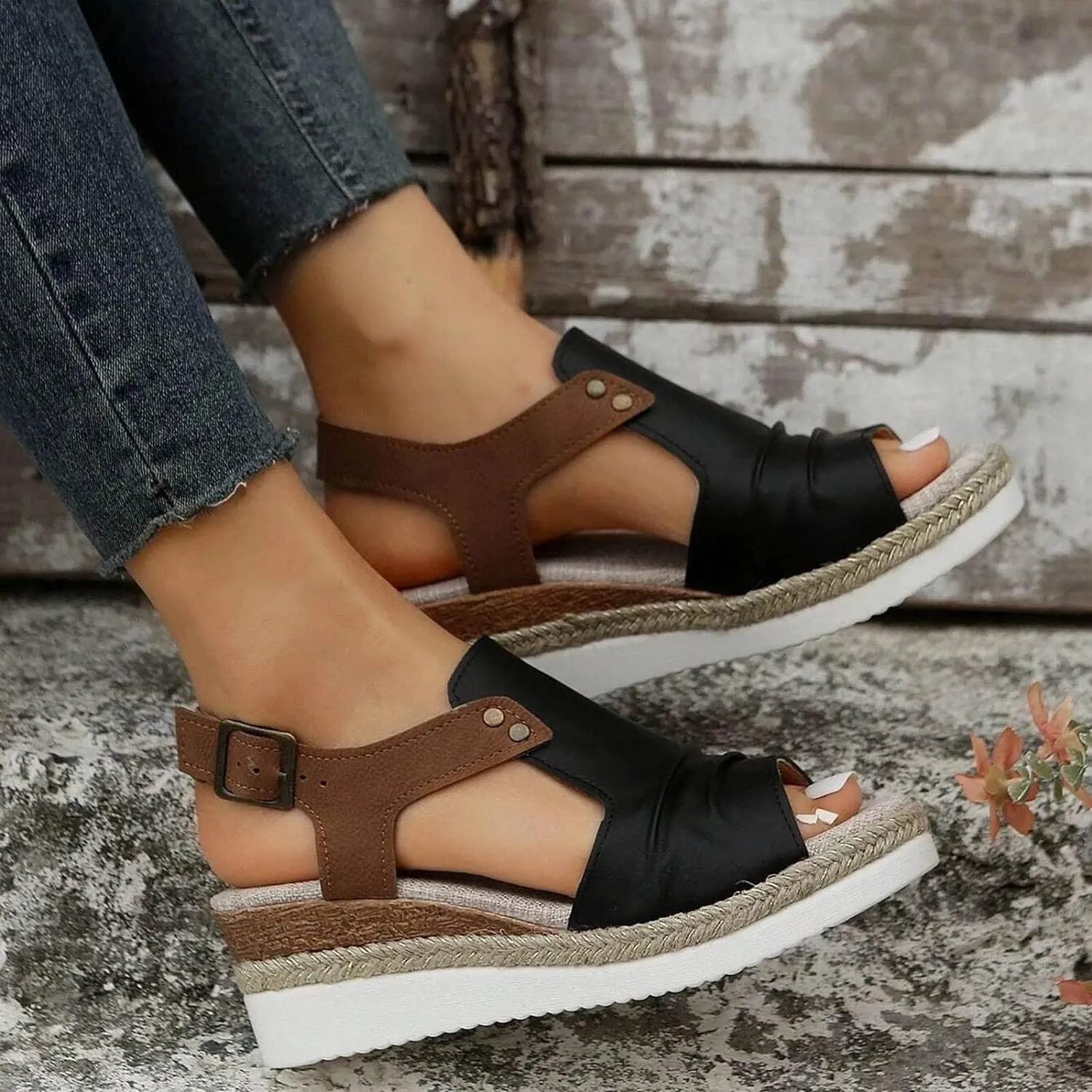 Cathalem Orthopedic Platform Wedge Sandals for Women Summer Dressy 2024 Flat Open Toe Ankle Strap Sandals Comfortable Slip on Beach Sandals