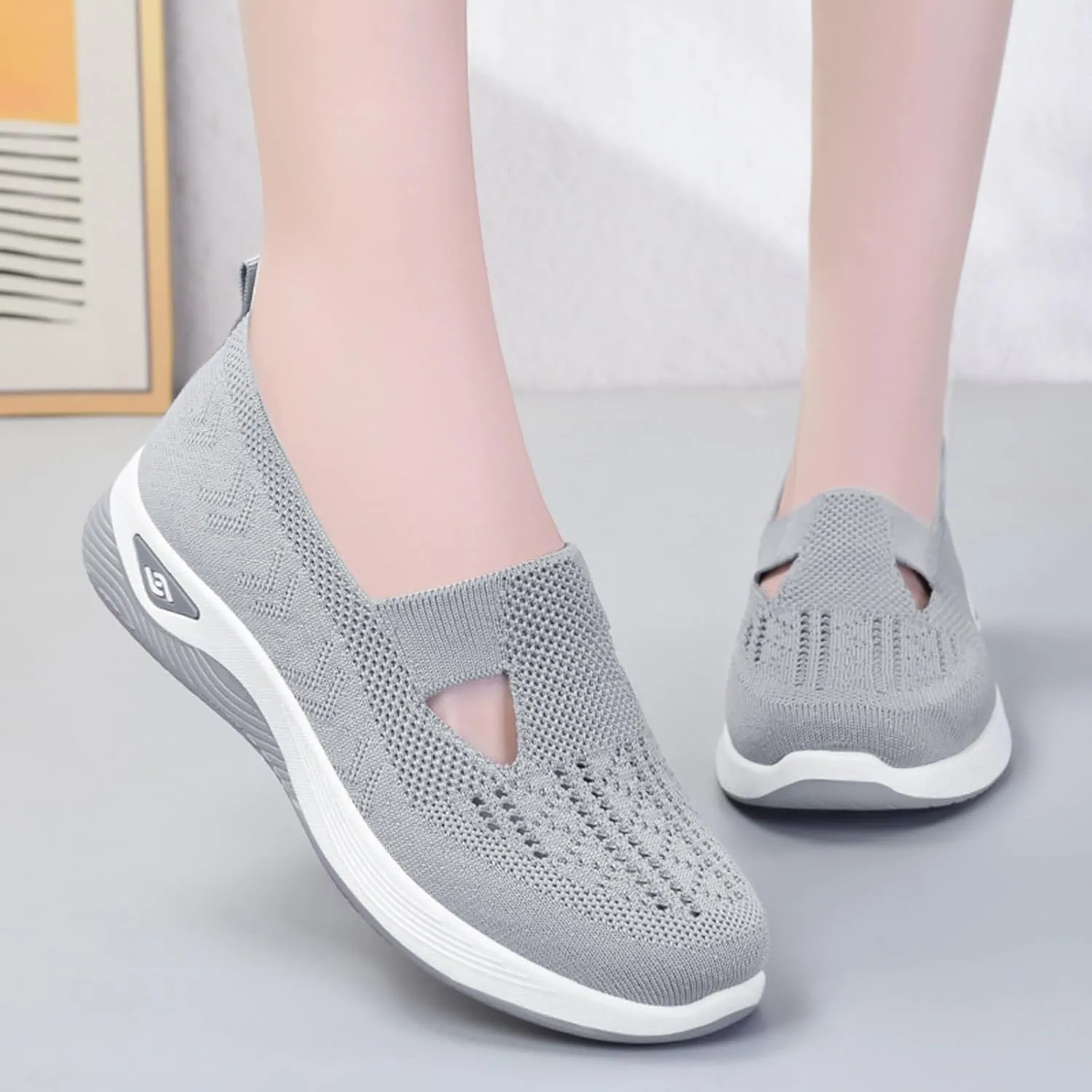 Cathalem Orthopedic Shoes for Women Go Walking Slip on Diabetic Foam Shoes Hands Free Slip in Sneakers Arch Support