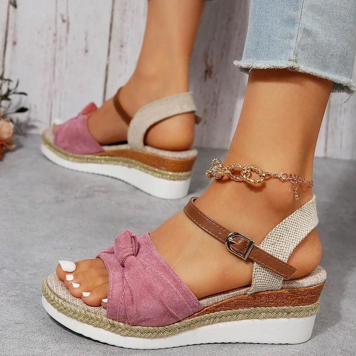 Cathalem Orthopedic Wedge Sandals for Women Open Toe Ankle Strap Platform Sandals Casual Comfortable Summer Beach Sandals Outdoor Shoes