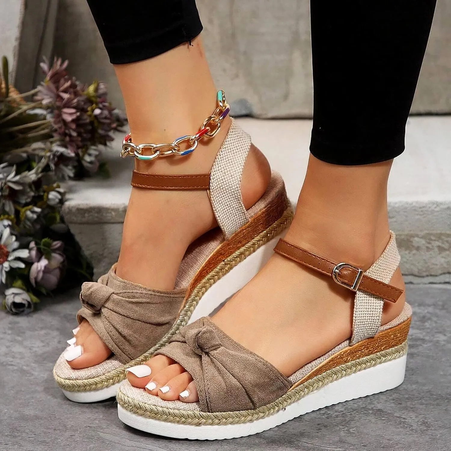 Cathalem Orthopedic Wedge Sandals for Women Open Toe Platform Sandals with Ankle Strap Comfortable Strappy Low Wedges Outdoor Sandals