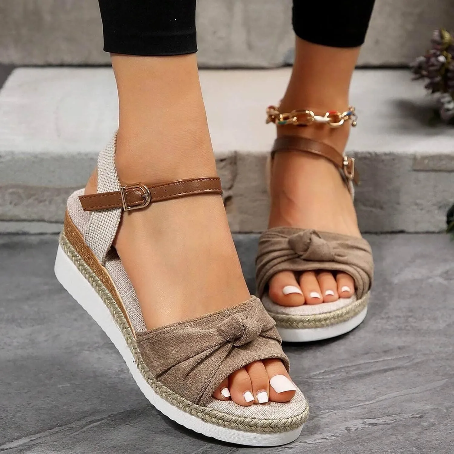 Cathalem Orthopedic Wedge Sandals for Women Open Toe Platform Sandals with Ankle Strap Comfortable Strappy Low Wedges Outdoor Sandals