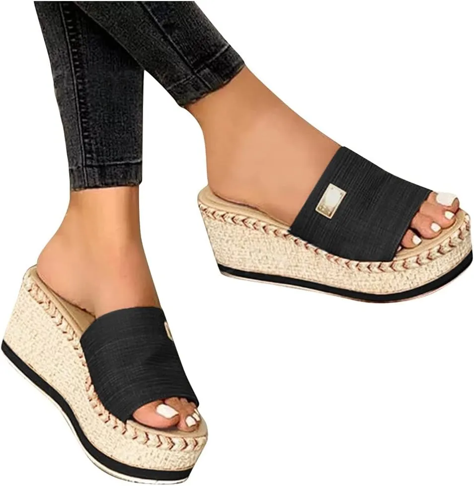Cathalem Platform Sandals for Women Slip on Wedge Sandals Slides Platform Espadrilles Sandals Casual Open Toe Sandals