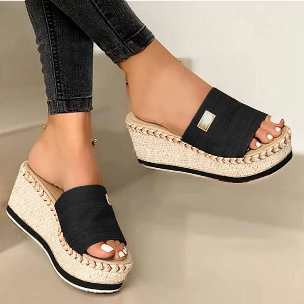 Cathalem Platform Sandals for Women Slip on Wedge Sandals Slides Platform Espadrilles Sandals Casual Open Toe Sandals