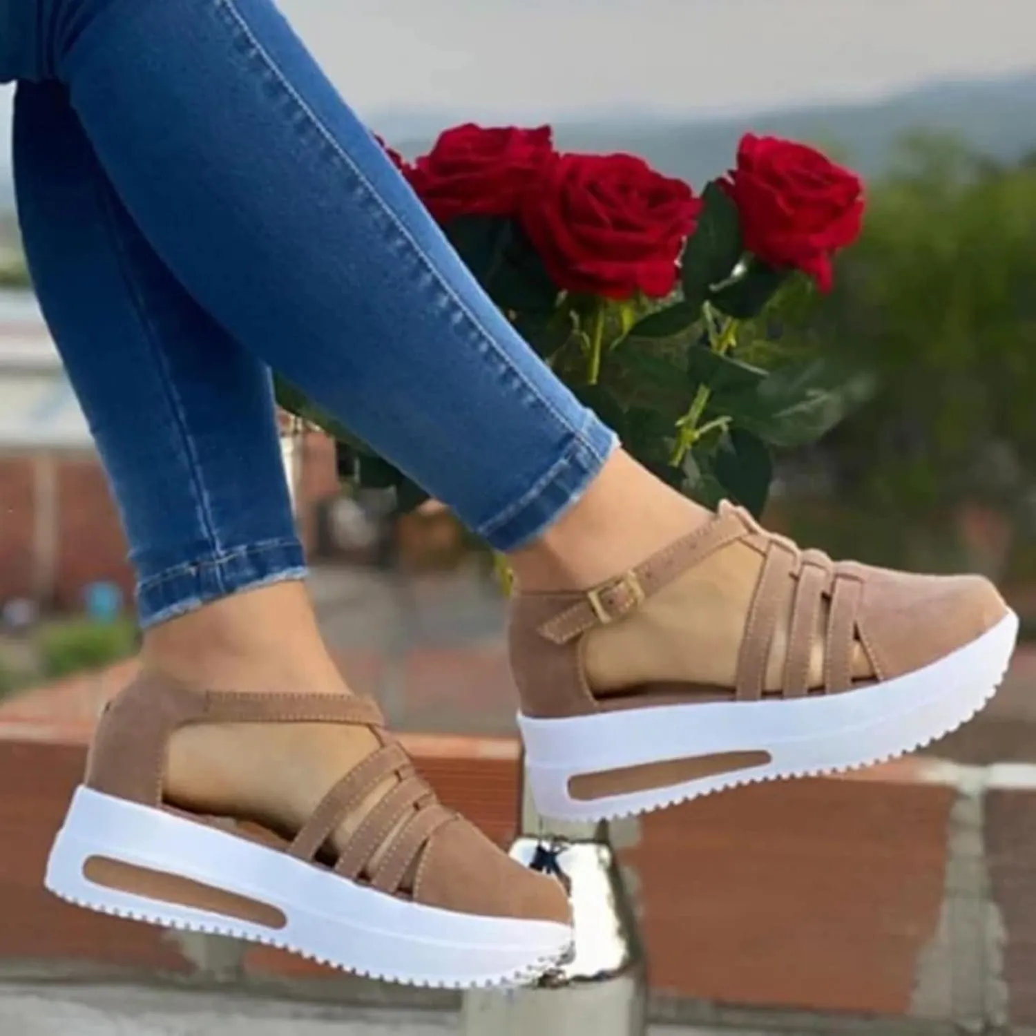 Cathalem Sandals for Women Summer,Comfortable Closed Toe Sandals Plarform Sandals with Back Strap Slip on Walking Shoes Women