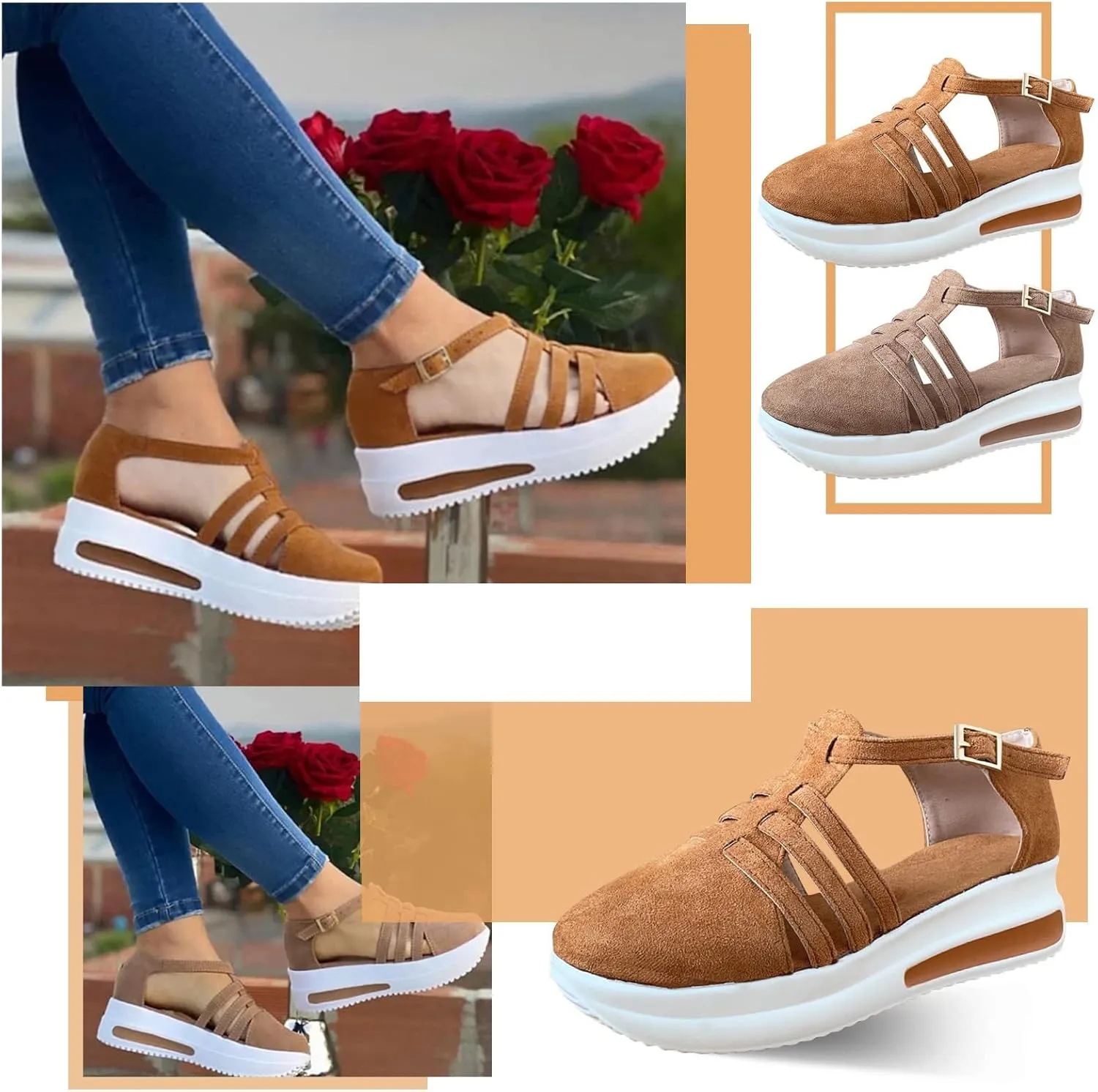 Cathalem Sandals for Women Summer,Comfortable Closed Toe Sandals Plarform Sandals with Back Strap Slip on Walking Shoes Women