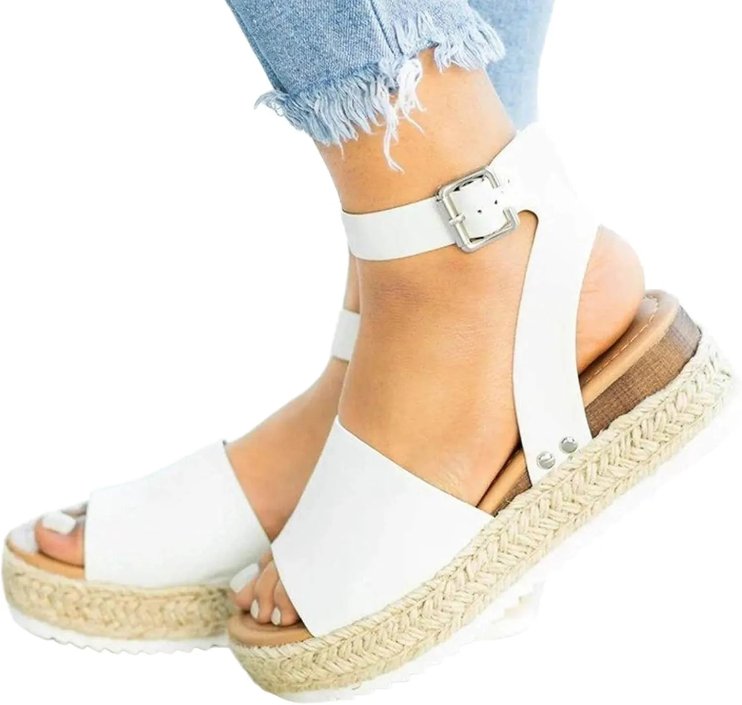 Cathalem Summer Sandals for Women 2024 Buckle Ankle Strap Open Toe Platform Sandals Casual Sandals Comfortable Wedge Sandals