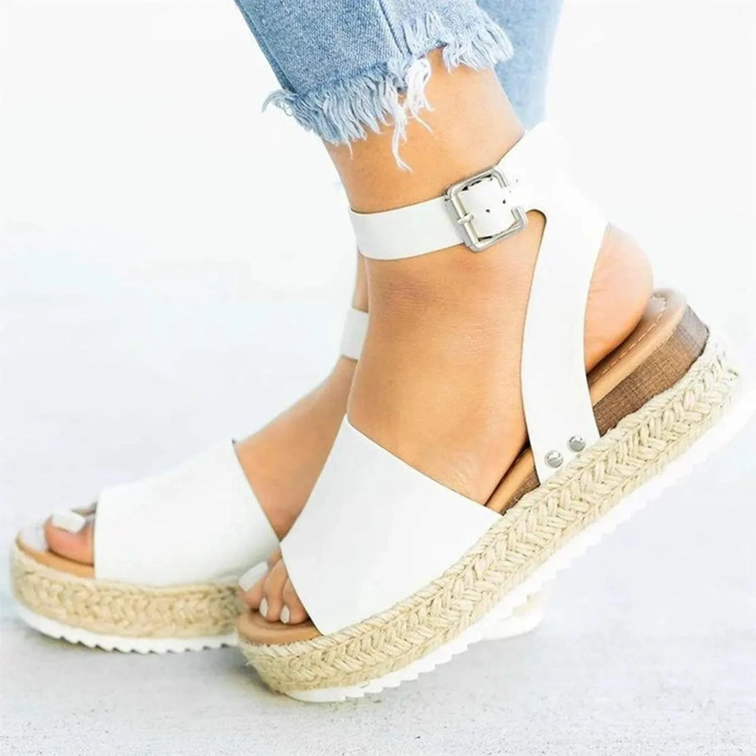Cathalem Summer Sandals for Women 2024 Buckle Ankle Strap Open Toe Platform Sandals Casual Sandals Comfortable Wedge Sandals