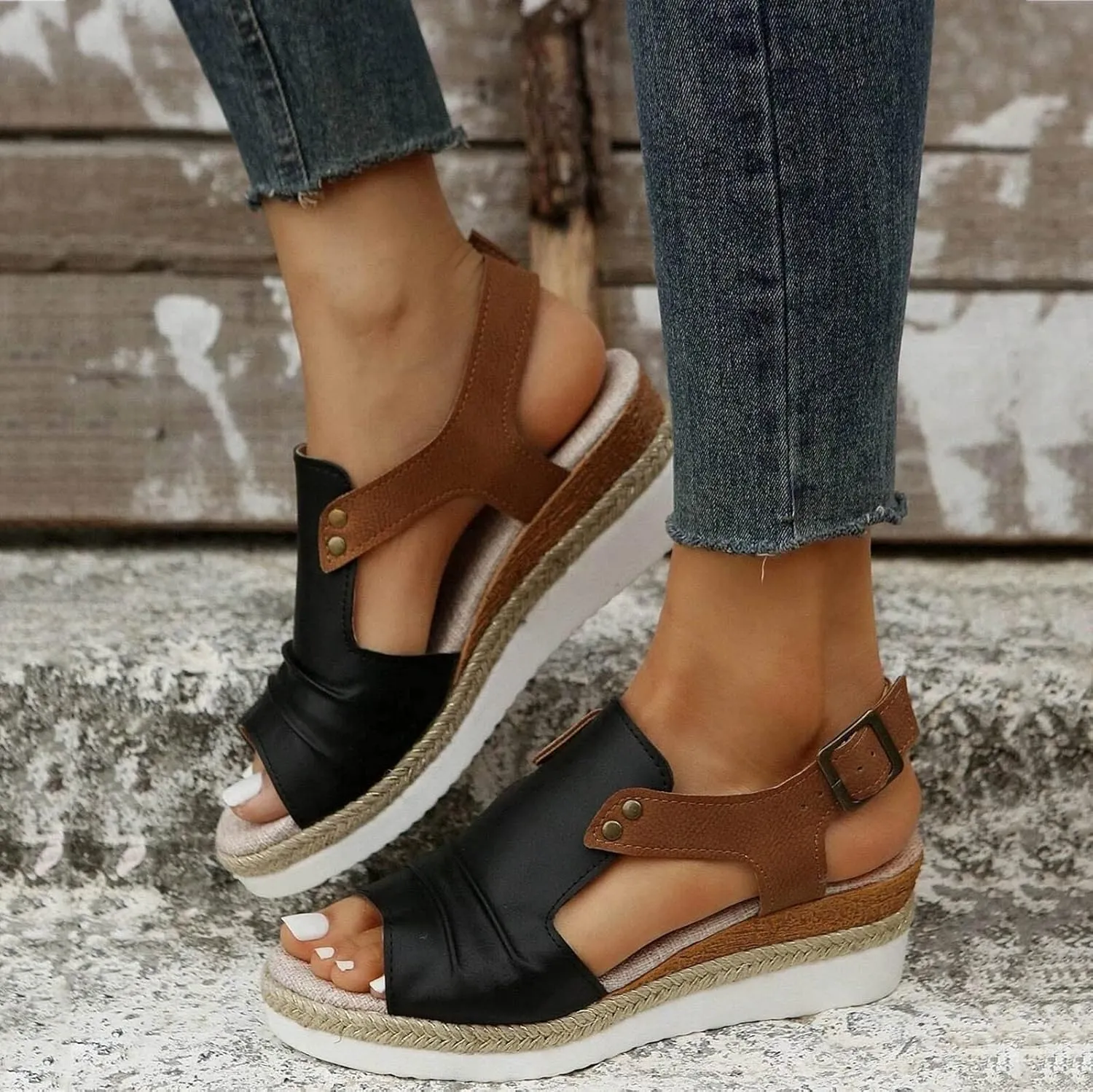 Cathalem Summer Sandals for Women 2024 Orthopedic Platform Sandals Espadrille Sandals Women Outdoor Beach Shoes