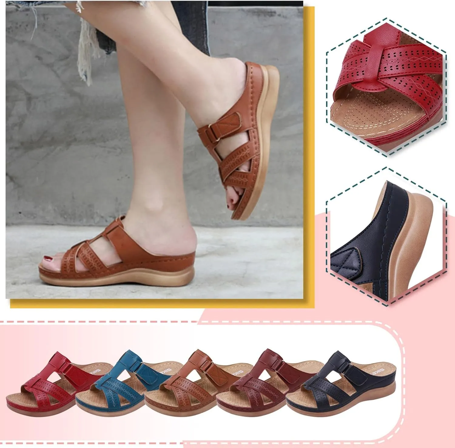 Cathalem Summer Sandals for Women 2024 Womens Orthopedic Wedge Heel Slip On Open Toe Sandals Shoes
