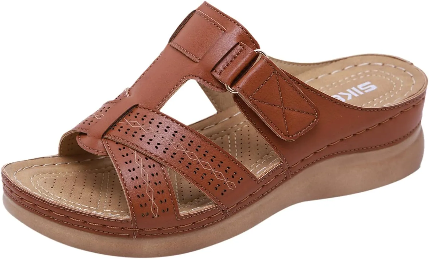 Cathalem Summer Sandals for Women 2024 Womens Orthopedic Wedge Heel Slip On Open Toe Sandals Shoes