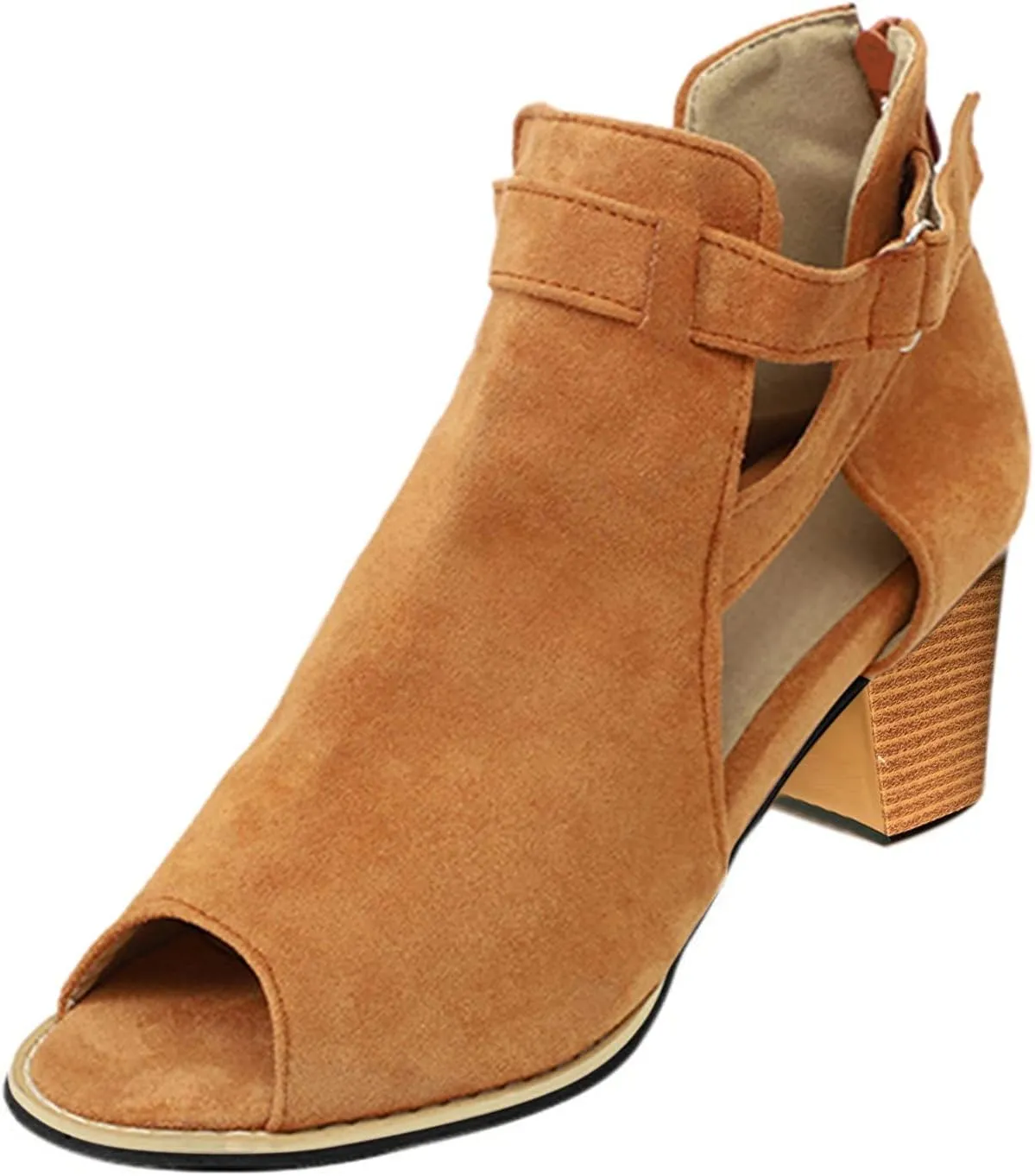 Cathalem Walking Sandals for Women, Womens Platform Sandals Suede Peep Toe Ankle Booties slip on Stacked Block Heel Ankle Sandals