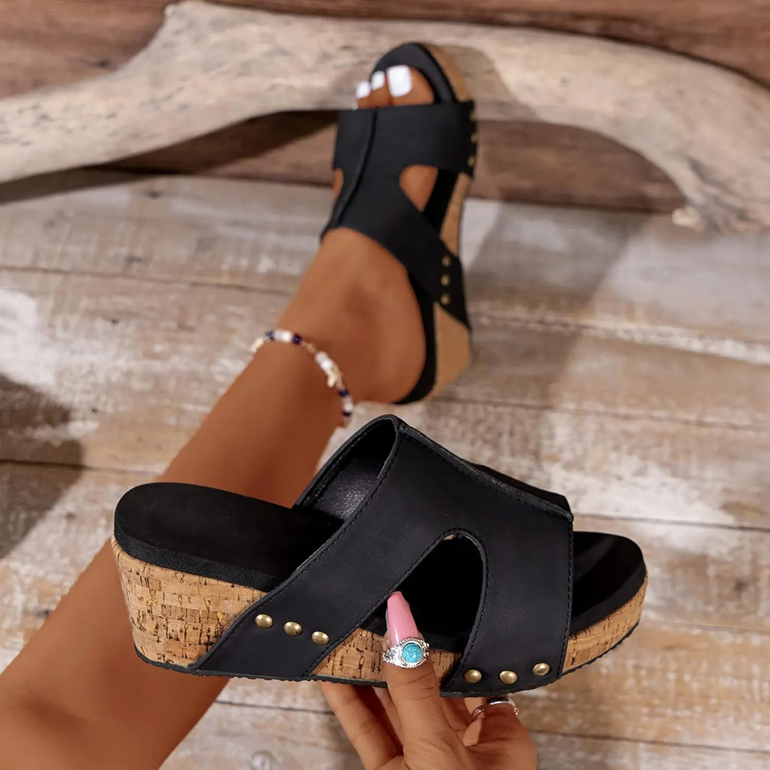 Cathalem Wedge Sandals for Women 2024, Women's Platform Wedge Sandals Open Toe Buckle Ankle Strap Espadrilles Sandals