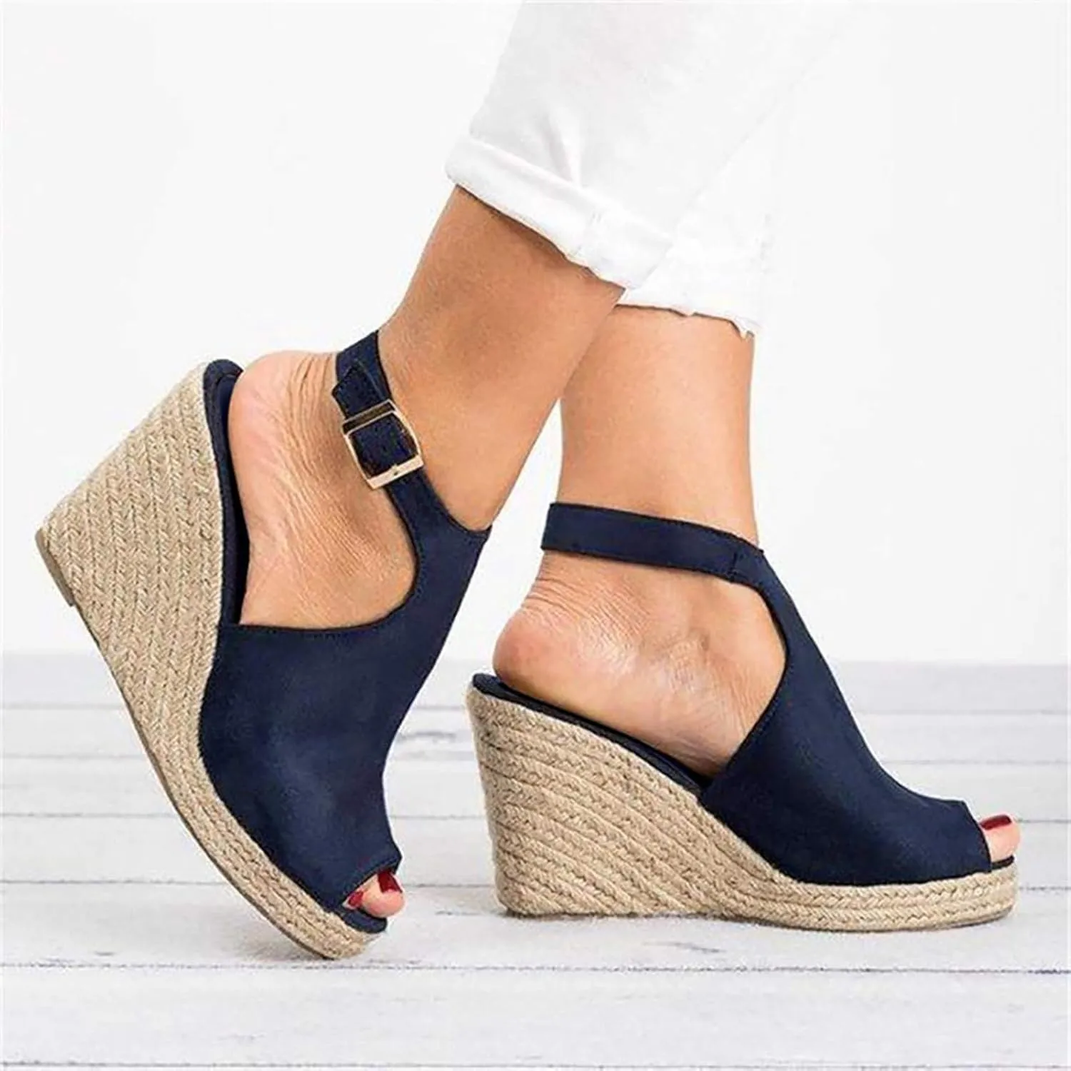 Cathalem Wedge Sandals for Women Dressy Summer, Womens Comfy Espadrille Beach Sandals Open Toe Ankle Strap Buckle Platform Sandals