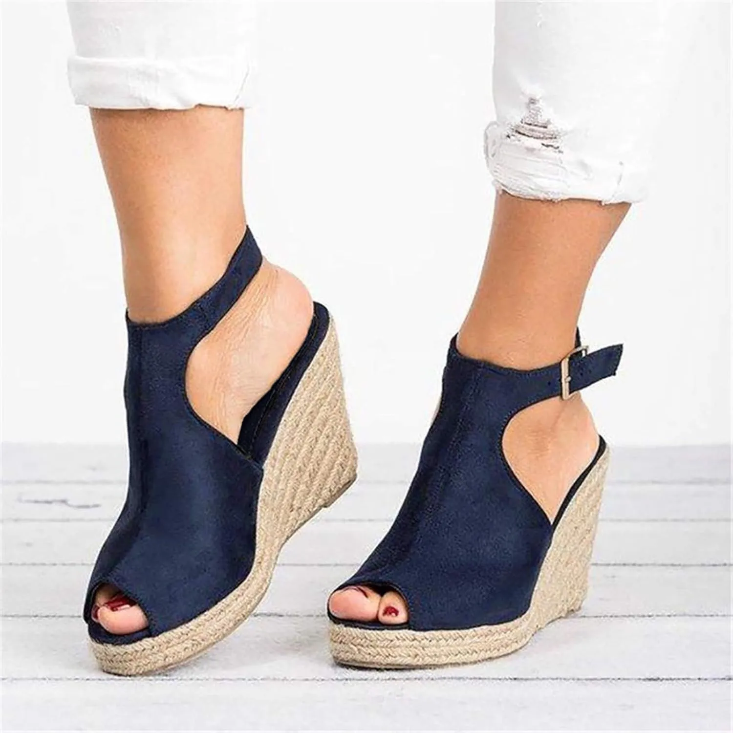 Cathalem Wedge Sandals for Women Dressy Summer, Womens Comfy Espadrille Beach Sandals Open Toe Ankle Strap Buckle Platform Sandals