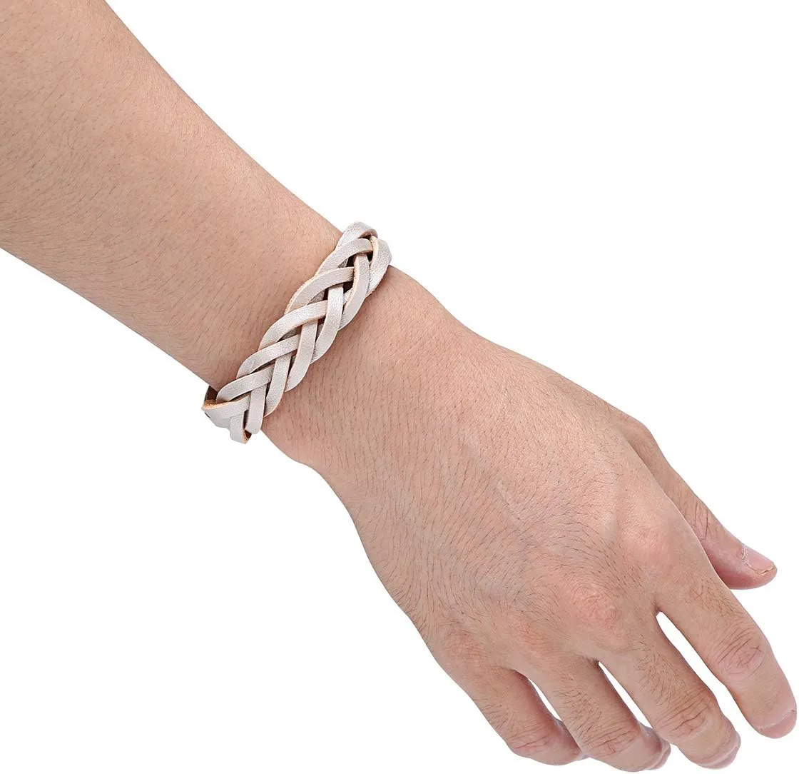 CCBFY Genuine Leather Bracelet Braided Sporty Wide Wristband Punk Jewelry for Men Women