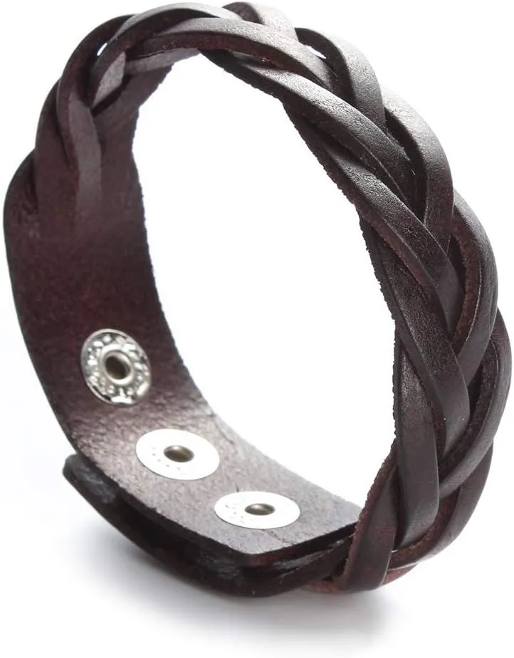 CCBFY Genuine Leather Bracelet Braided Sporty Wide Wristband Punk Jewelry for Men Women