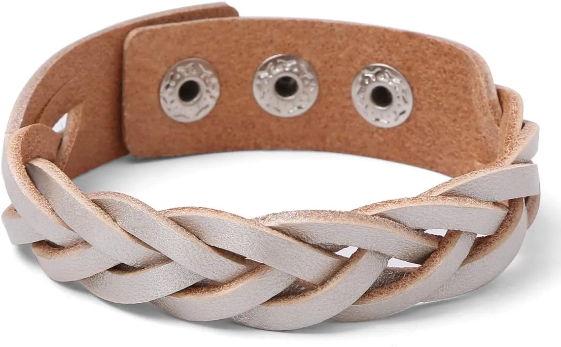 CCBFY Genuine Leather Bracelet Braided Sporty Wide Wristband Punk Jewelry for Men Women