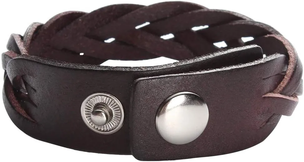 CCBFY Genuine Leather Bracelet Braided Sporty Wide Wristband Punk Jewelry for Men Women
