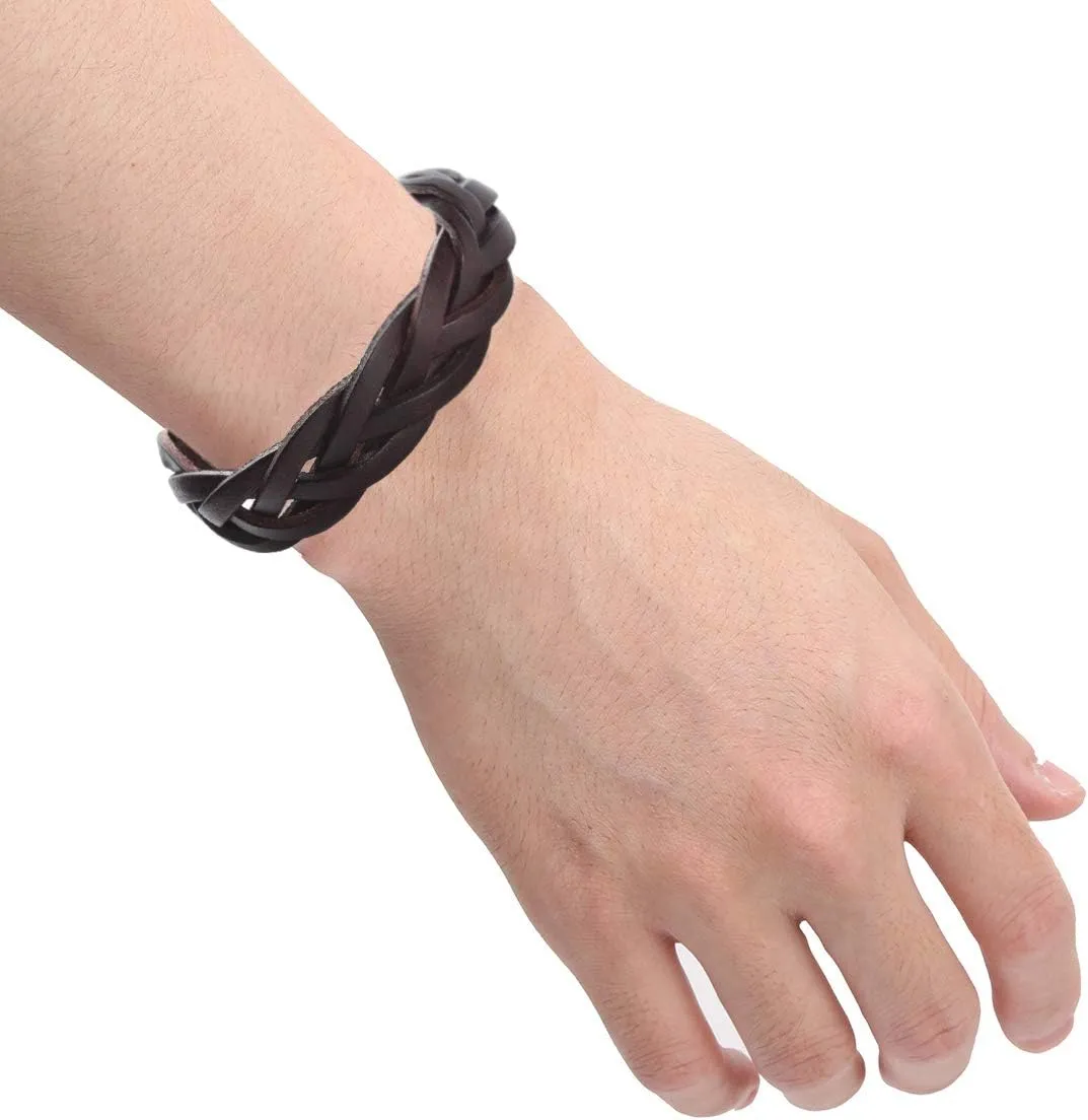 CCBFY Genuine Leather Bracelet Braided Sporty Wide Wristband Punk Jewelry for Men Women