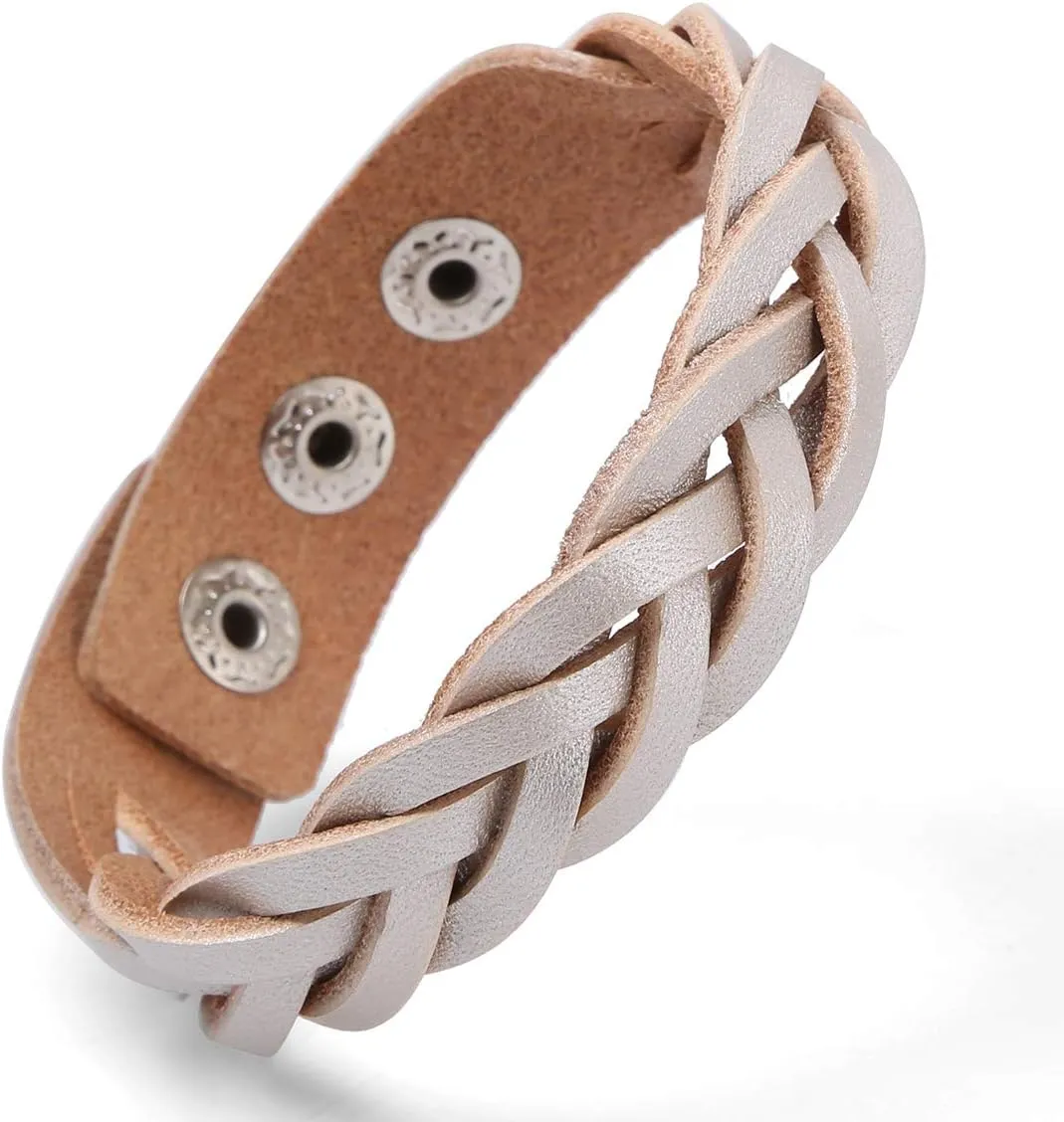 CCBFY Genuine Leather Bracelet Braided Sporty Wide Wristband Punk Jewelry for Men Women