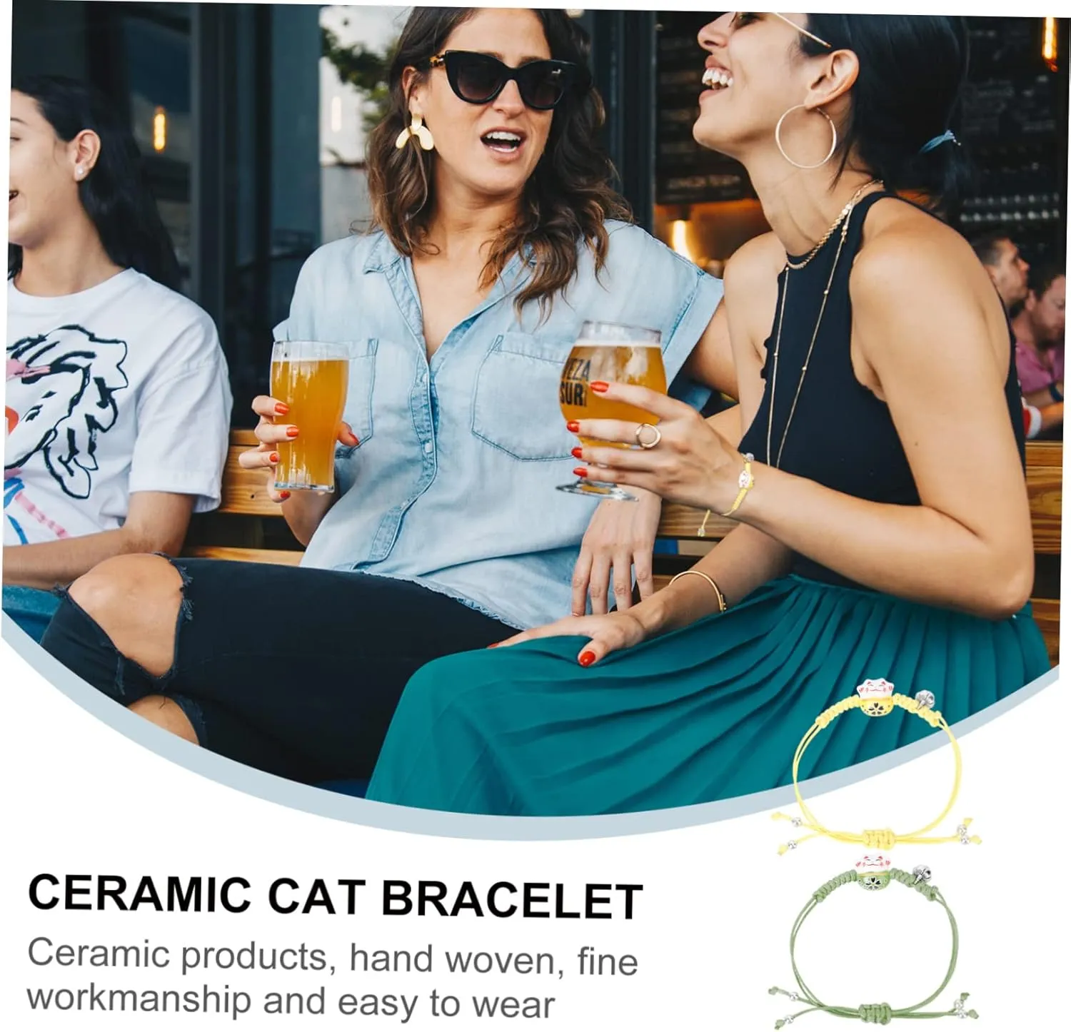 Ceramic Charm Bracelet Fortune Cat Bangle Men Bracelet Beaded Bracelets for Women Handmade Adjustable