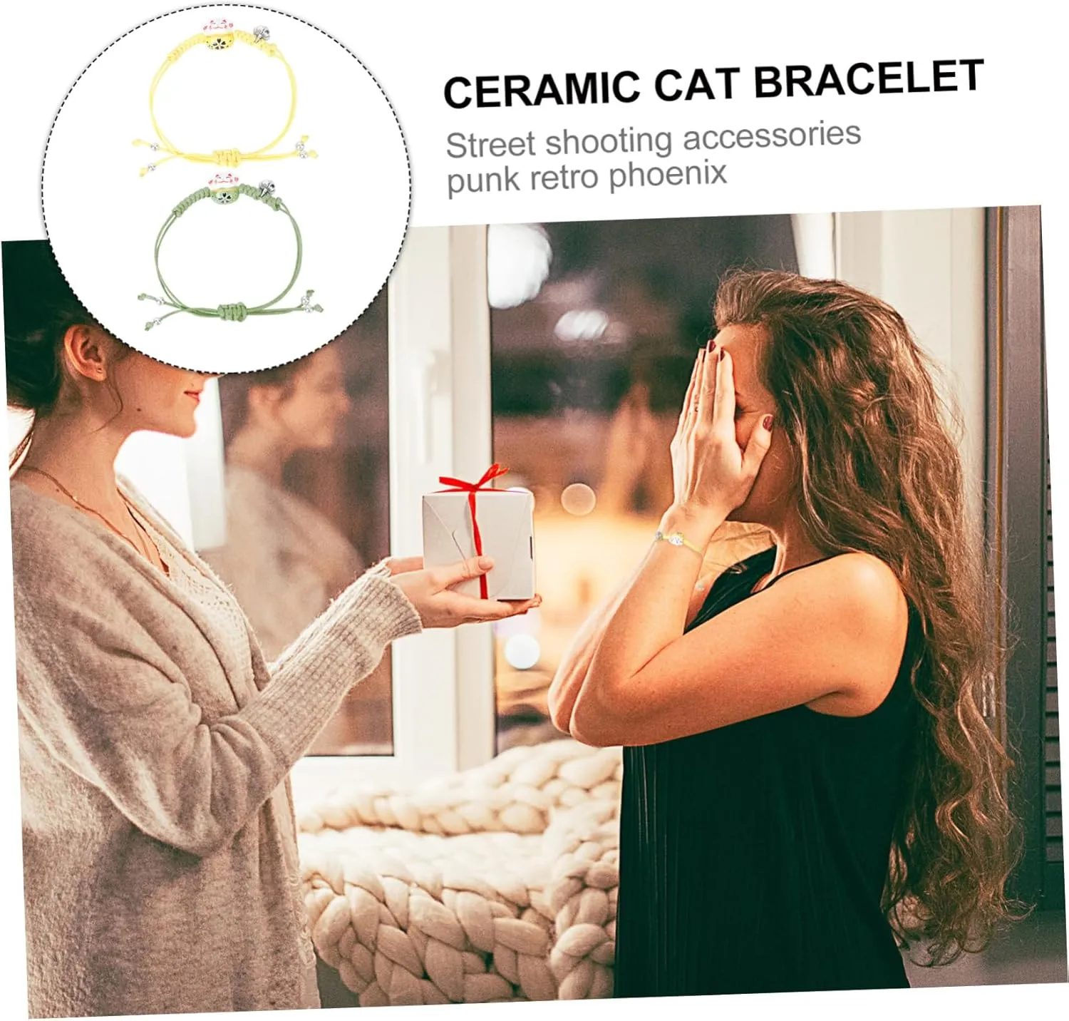 Ceramic Charm Bracelet Fortune Cat Bangle Men Bracelet Beaded Bracelets for Women Handmade Adjustable