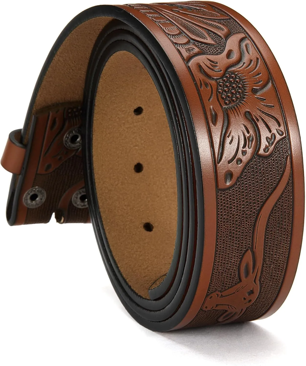 CHAOREN Western Belts for Men without Buckle - Cowboy Belt 1.5" Full Grain Leather Belt for Jeans - One Solid Piece Leather