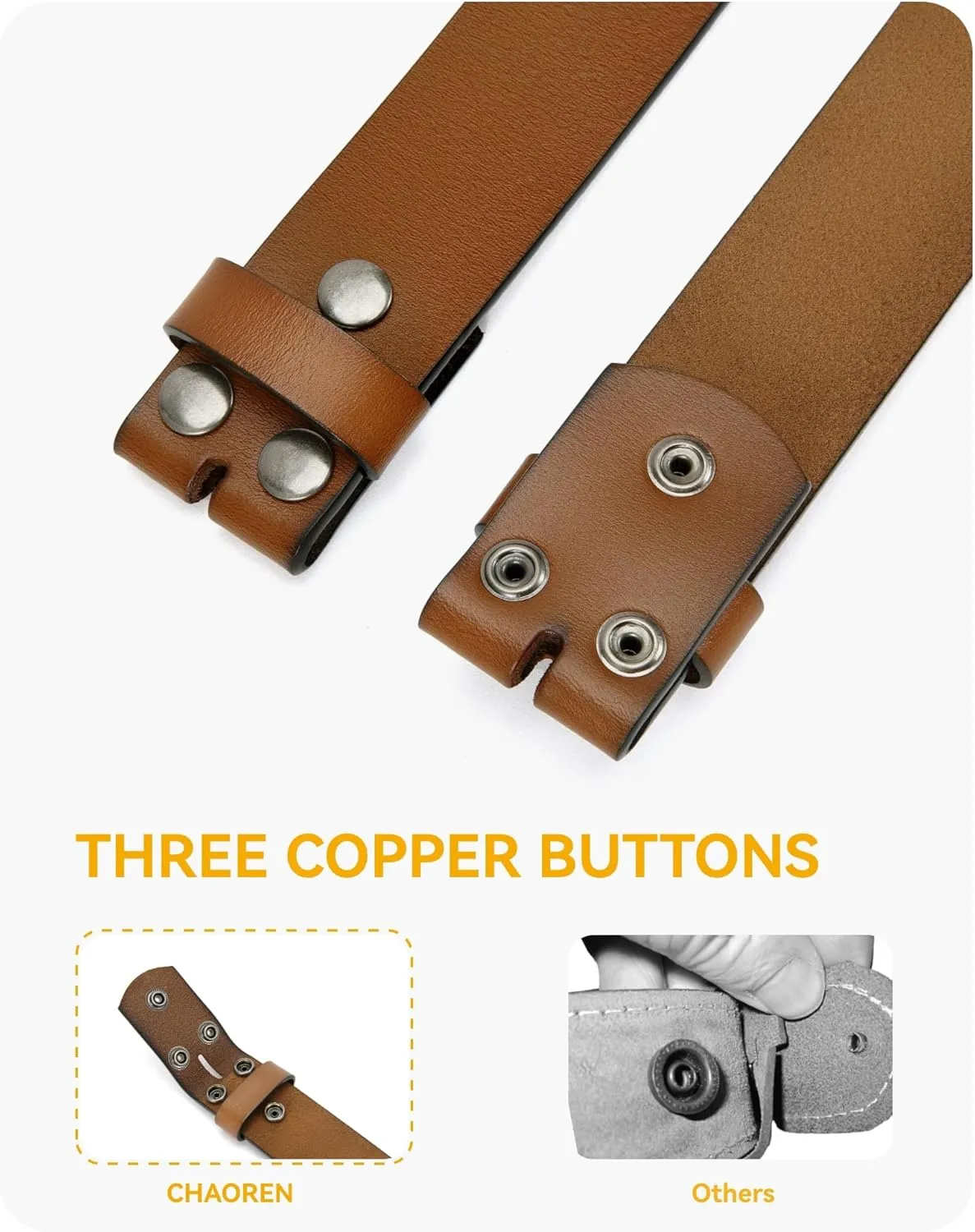 CHAOREN Western Belts for Men without Buckle - Cowboy Belt 1.5" Full Grain Leather Belt for Jeans - One Solid Piece Leather
