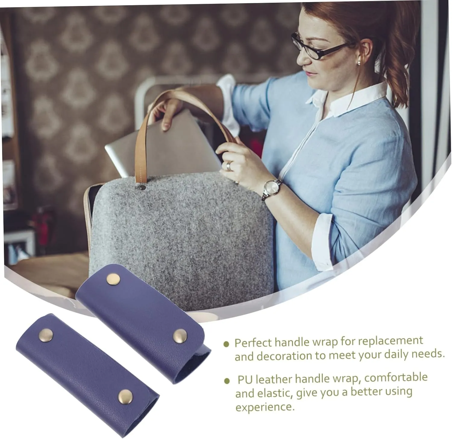 CHILDWEET Luggage Handle Wrap - Sturdy Handle Cover for Suitcase Bag Handle - PU Leather - Saddle Blue