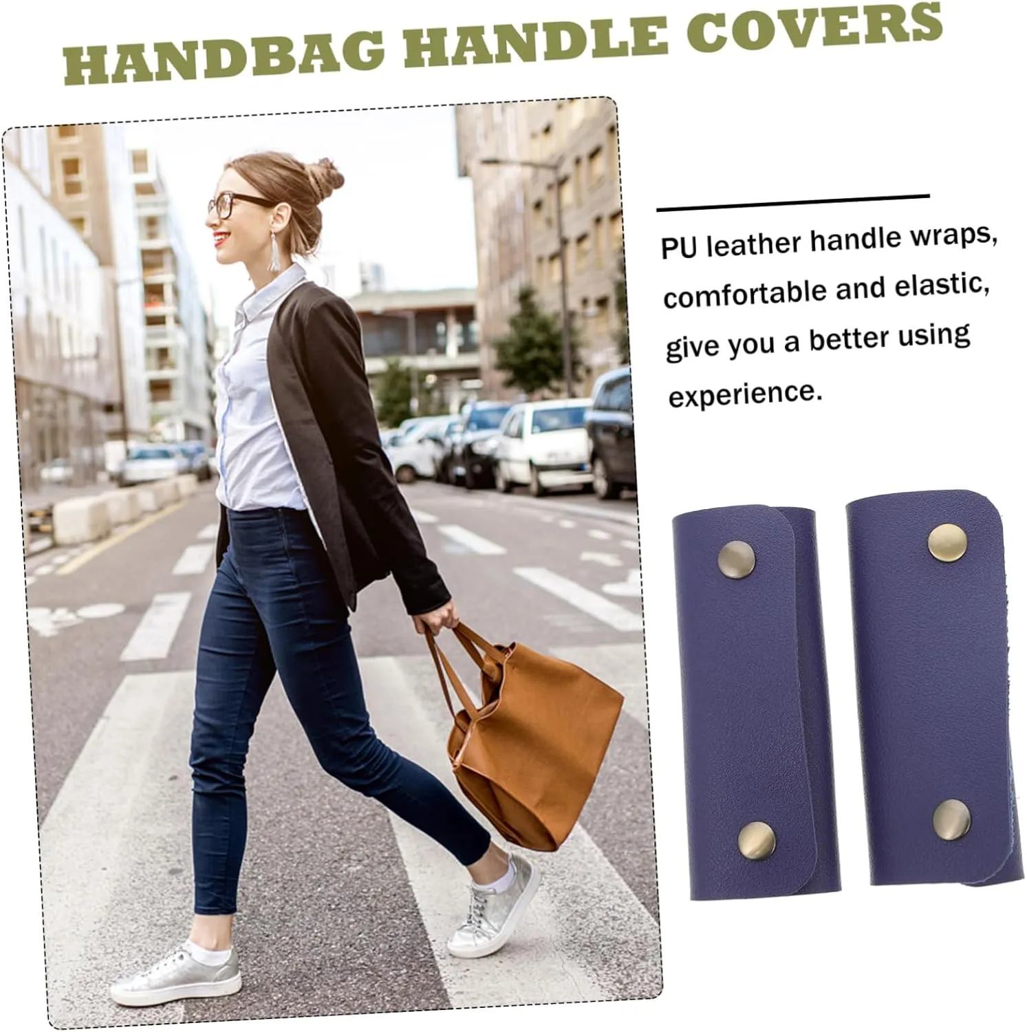 CHILDWEET Luggage Handle Wrap - Sturdy Handle Cover for Suitcase Bag Handle - PU Leather - Saddle Blue