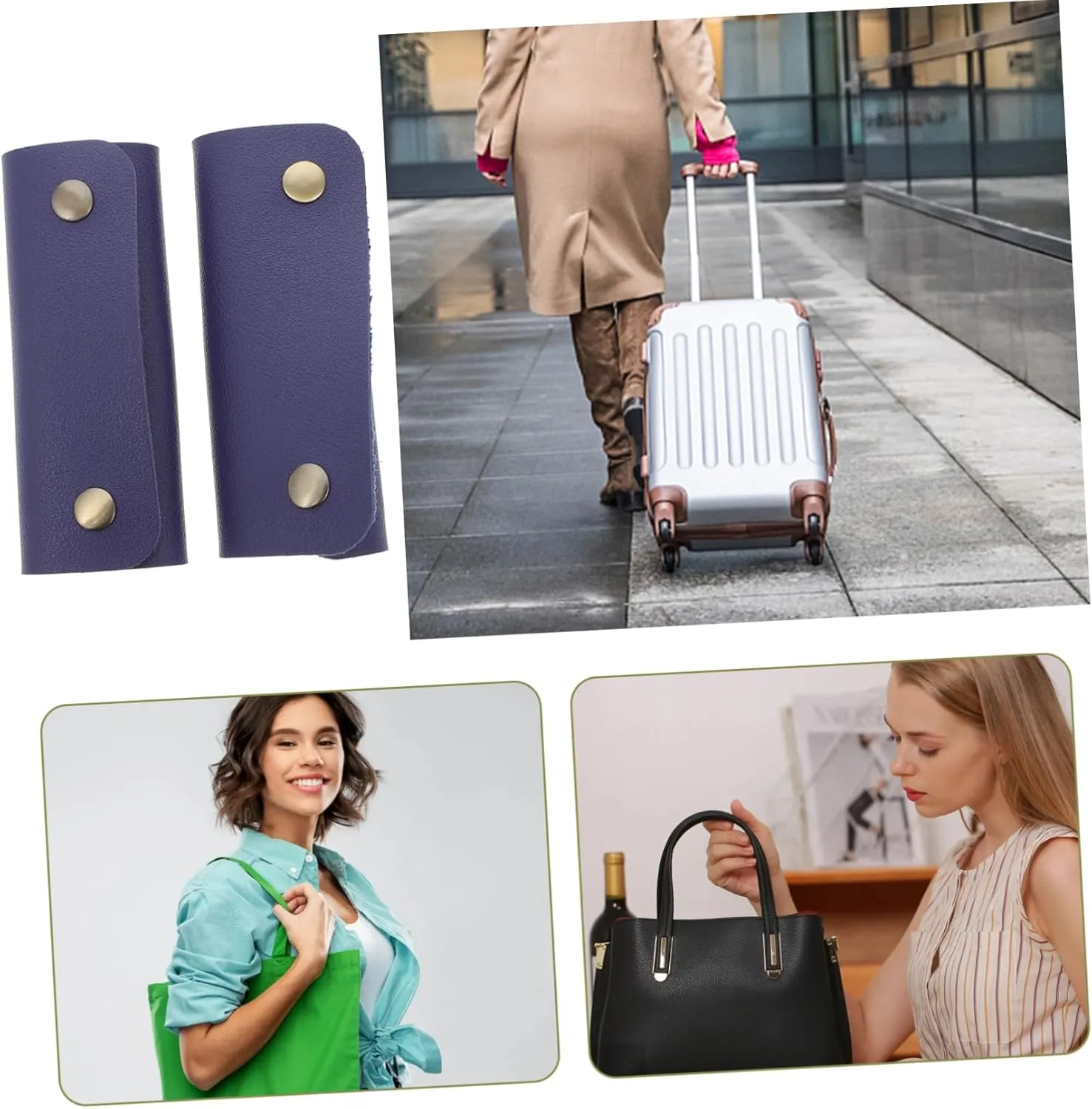 CHILDWEET Luggage Handle Wrap - Sturdy Handle Cover for Suitcase Bag Handle - PU Leather - Saddle Blue