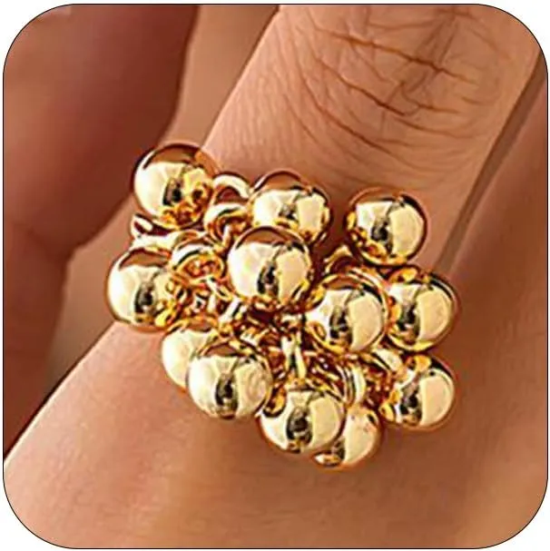 Chunky Beaded Gold Open Rings for Women Vintage Geometric Beads Knuckle Ring Punk Finger Thumb Jewelry Irregular Accessories