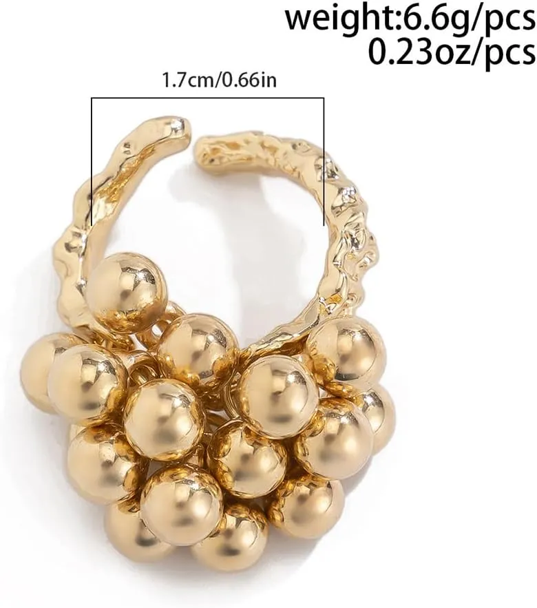 Chunky Beaded Gold Open Rings for Women Vintage Geometric Beads Knuckle Ring Punk Finger Thumb Jewelry Irregular Accessories