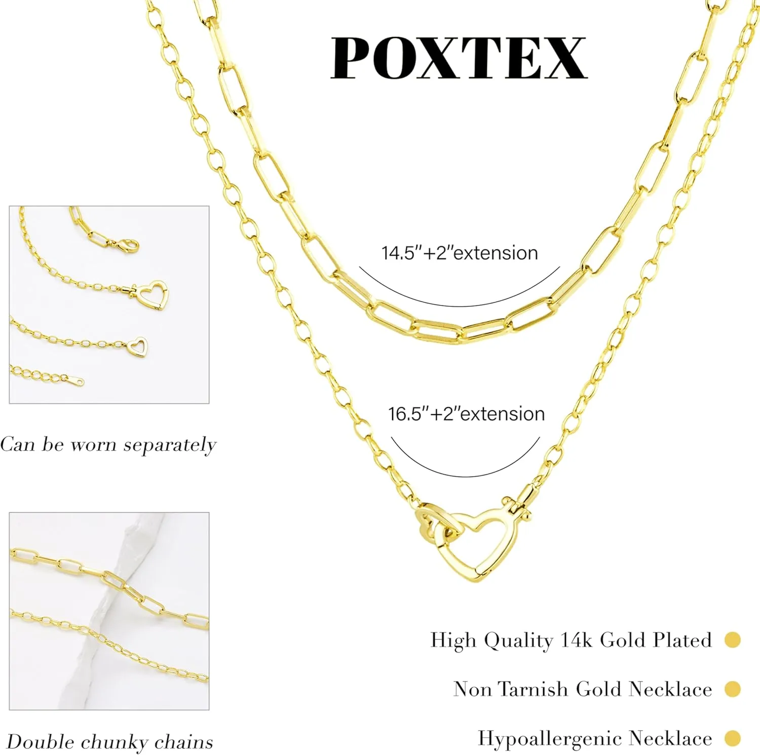 Chunky Gold Necklaces for Women Layered 14k Gold Silver Plated Heart Pearl Pendant Choker Necklace Trendy Dainty Stacked Paperclip Cuban Chain Simple Jewelry Valentine's Day Gifts Set