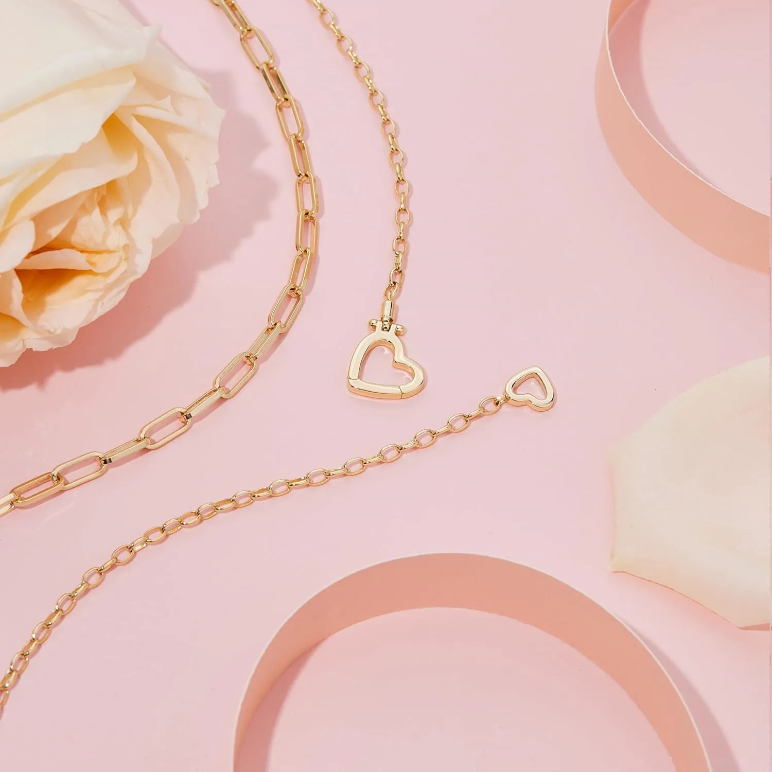 Chunky Gold Necklaces for Women Layered 14k Gold Silver Plated Heart Pearl Pendant Choker Necklace Trendy Dainty Stacked Paperclip Cuban Chain Simple Jewelry Valentine's Day Gifts Set