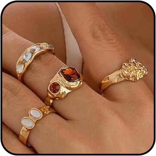 Chunky Gold Rhinestone Knuckle Rings Set for Women Stackable Silver Liquid Statement Rings Dainty Irregular Geometric CZ Rings Jewelry Accessories