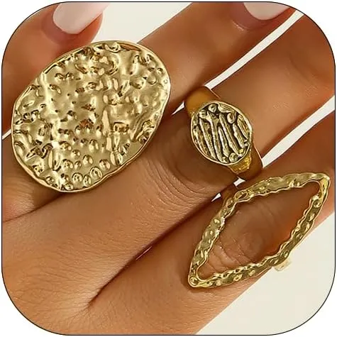 Chunky Gold Rings for Women Adjustable Silver Bold Thick Rings Gold Statement Rings Open Dome Ring Chunky Silver Rings for Women Minimalist Simple Rings