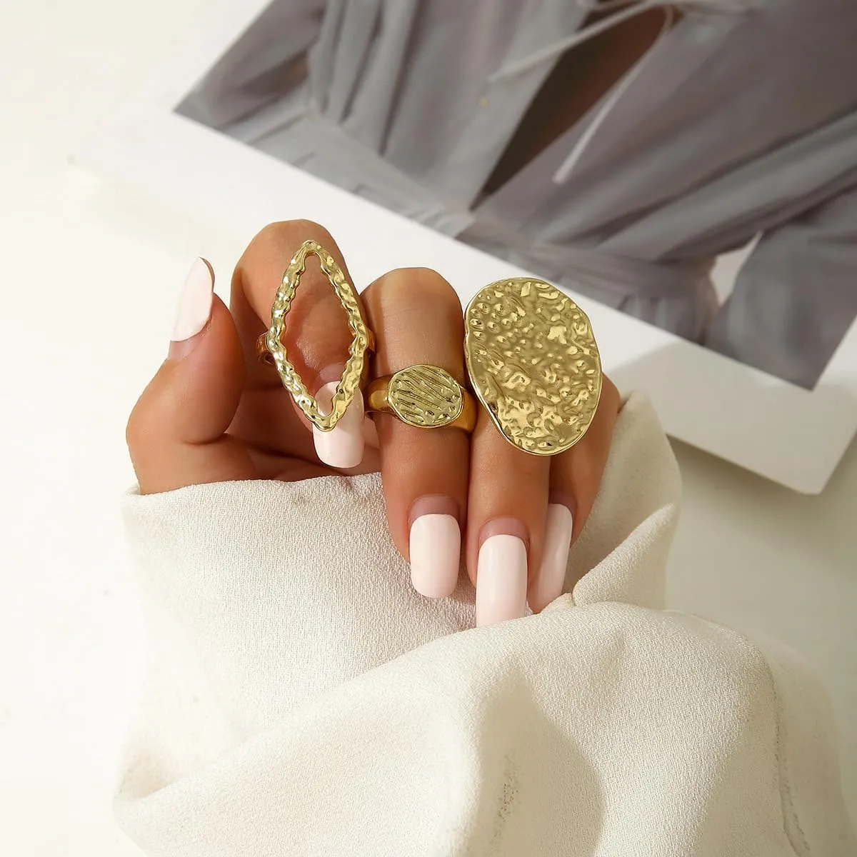 Chunky Gold Rings for Women Adjustable Silver Bold Thick Rings Gold Statement Rings Open Dome Ring Chunky Silver Rings for Women Minimalist Simple Rings