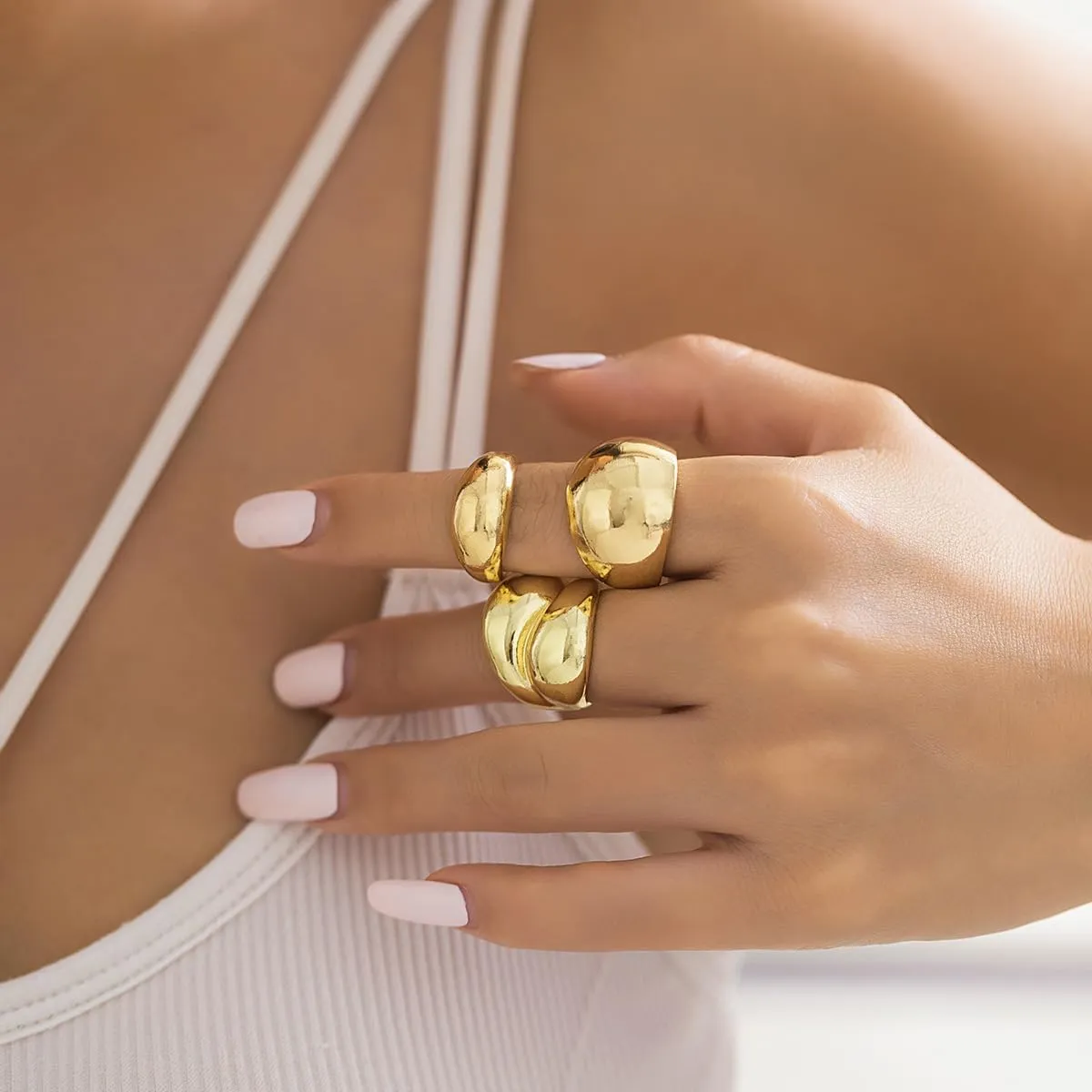 Chunky Gold Rings for Women Stackable Gold Silver Thick Ring Set Adjustable Open Dome Statement Ring Chunky Silver Rings Minimalist Solid Ring Geometric Band Simple Rings Jewelry