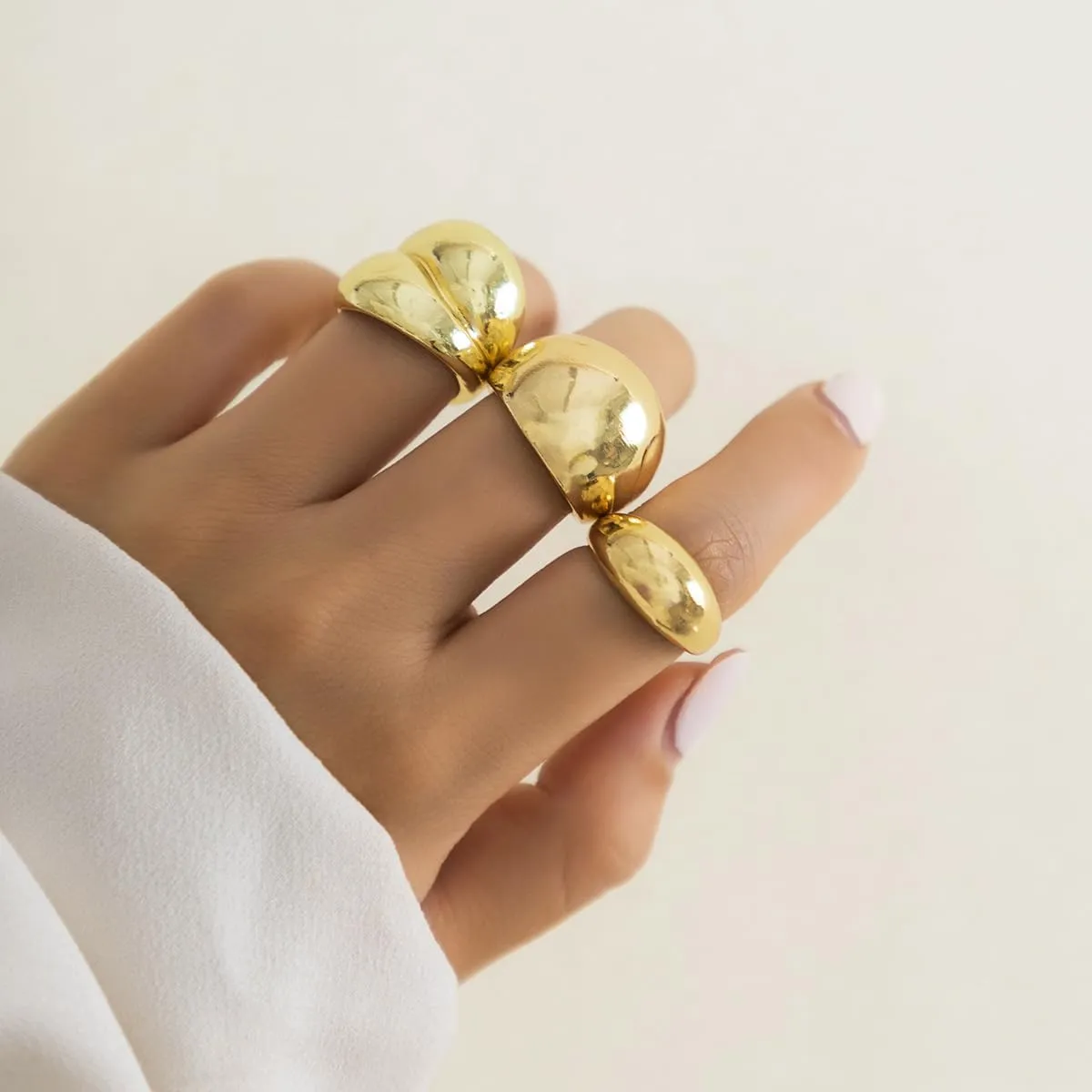 Chunky Gold Rings for Women Stackable Gold Silver Thick Ring Set Adjustable Open Dome Statement Ring Chunky Silver Rings Minimalist Solid Ring Geometric Band Simple Rings Jewelry