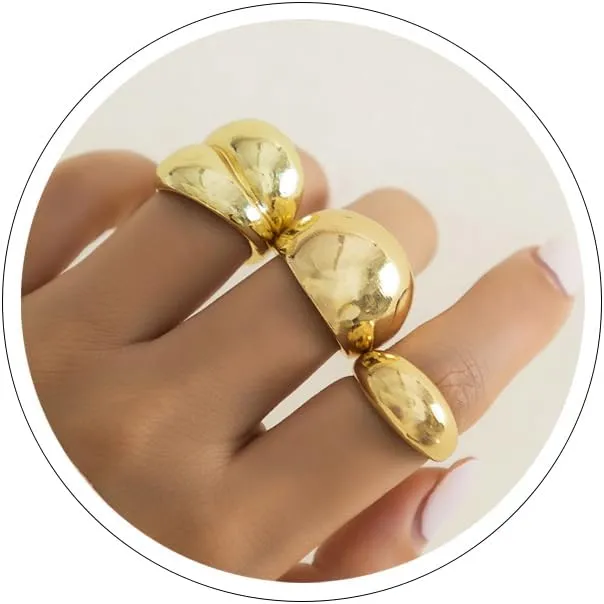 Chunky Gold Rings for Women Stackable Gold Silver Thick Ring Set Adjustable Open Dome Statement Ring Chunky Silver Rings Minimalist Solid Ring Geometric Band Simple Rings Jewelry