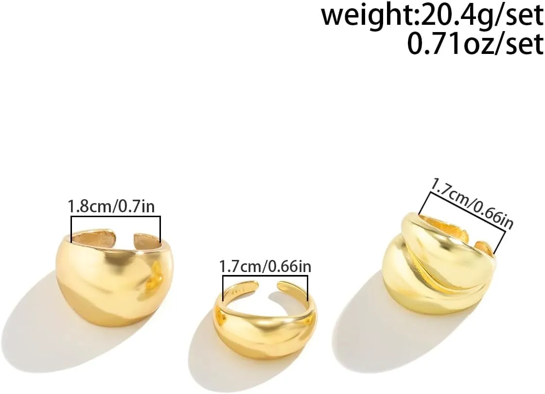 Chunky Gold Rings for Women Stackable Gold Silver Thick Ring Set Adjustable Open Dome Statement Ring Chunky Silver Rings Minimalist Solid Ring Geometric Band Simple Rings Jewelry